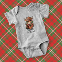 Highland Cow with Scott Red Tartan Scarf Baby Bodysuit