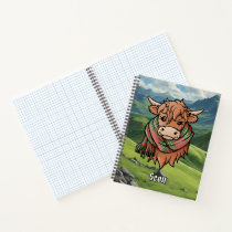 Highland Cow with Scott Red Tartan Scarf Notebook