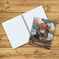 Highland Cow with Sinclair Hunting Tartan Scarf Notebook