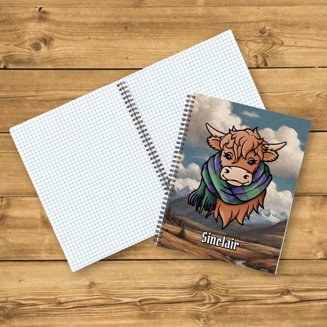 Highland Cow with Sinclair Hunting Tartan Scarf Notebook (Creator Uploaded)