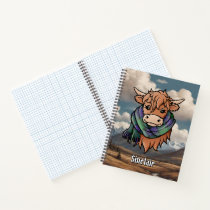 Highland Cow with Sinclair Hunting Tartan Scarf Notebook
