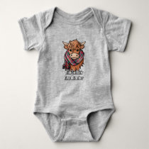 Highland Cow with Sinclair Red Tartan Scarf Baby Bodysuit