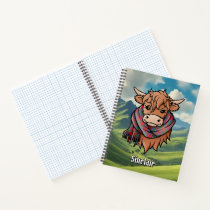 Highland Cow with Sinclair Red Tartan Scarf Notebook