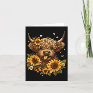 Highland Cow With Sunflower Card