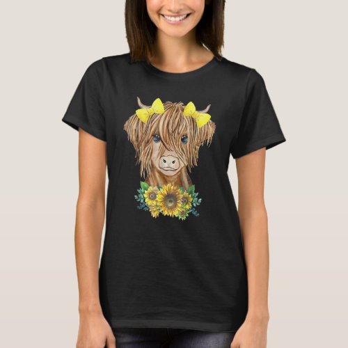 Highland Cow With Sunflowers T_Shirt