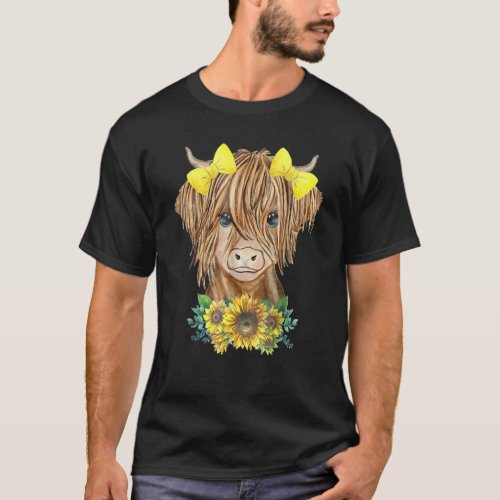 Highland Cow With Sunflowers T_Shirt