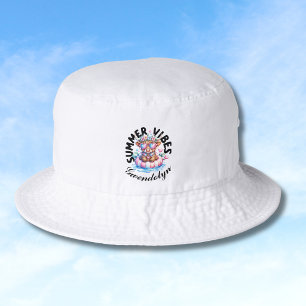 Highland Cow with Sunglasses Summer Vibes Monogram Bucket Hat