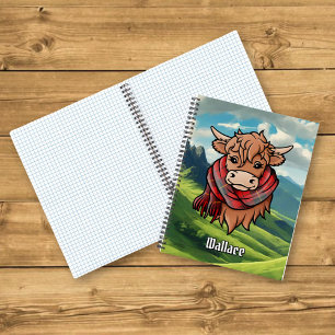Highland Cow with Wallace Tartan Scarf Notebook