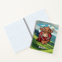 Highland Cow with Wallace Tartan Scarf Notebook
