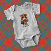 Highland Cow with Wilson Modern Tartan Scarf Baby Bodysuit