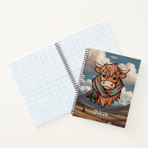 Highland Cow with Wilson Modern Tartan Scarf Notebook