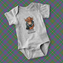 Highland Cow with Wood Tartan Scarf Baby Bodysuit