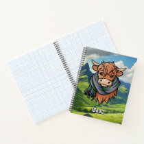Highland Cow with Wood Tartan Scarf Notebook