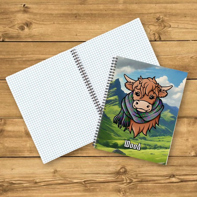 Highland Cow with Wood Tartan Scarf Notebook (Creator Uploaded)