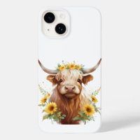 Highland Cow with Yellow Sunflower Flower Crown