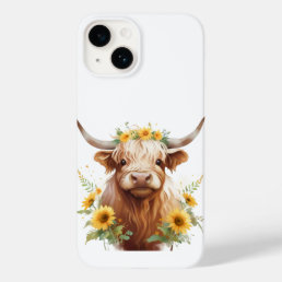 Highland Cow with Yellow Sunflower Flower Crown Case-Mate iPhone 14 Case