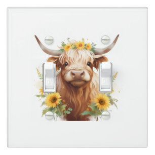 Highland Cow with Yellow Sunflower Flower Crown Light Switch Cover