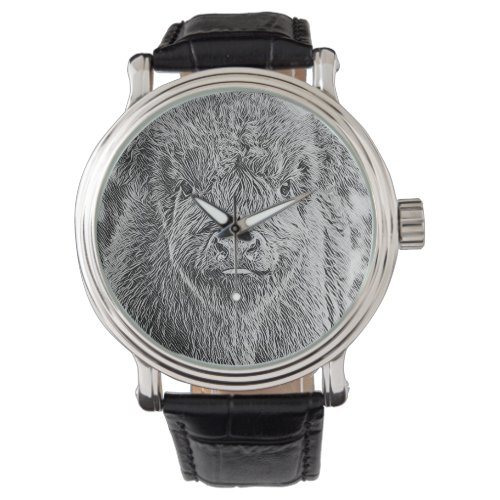 Highland Cow Woodcut Watch