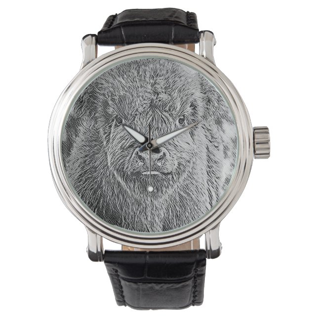 Highland Cow Woodcut Watch (Front)