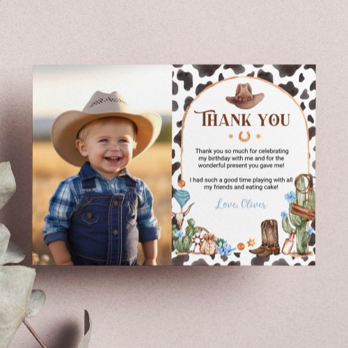 Highland Cowboy Birthday Photo Thank You Card