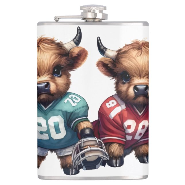 Highland Cows and Football Flask (Front)
