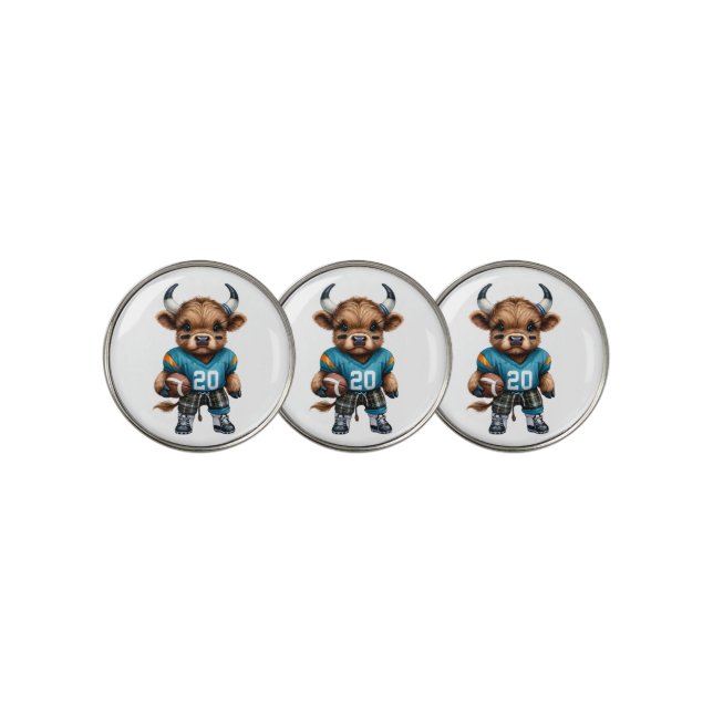 Highland Cows and Football Golf Ball Marker (3 Up)