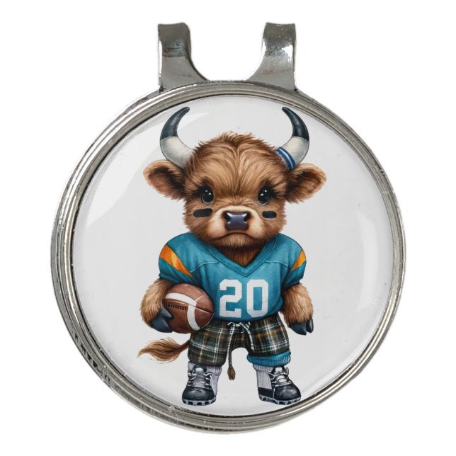 Highland Cows and Football Golf Hat Clip (Front)