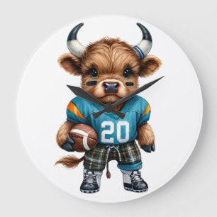 Highland Cows and Football Large Clock
