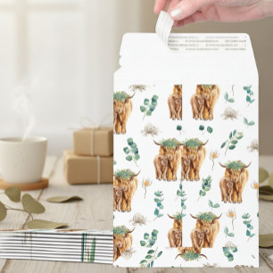 Highland Cows Baby and Mother Eucalyptus  Envelope Mailers