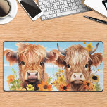 Highland Cows Cute Watercolor Floral Farm Animal Desk Mat<br><div class="desc">Highland Baby Cow Floral Desk Mat. Our modern and stylish desk mat featuring adorable highland calfs in a watercolor design with spring flowers. Perfect for cow lovers and anyone who enjoys farm animals, this desk mat is both cute and practical. Use it as an office accessory to protect your desk...</div>
