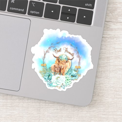 Highland Cows Floral Sticker