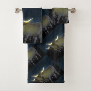 Highland Cows Glowing In The Dark, Bath Towel Set