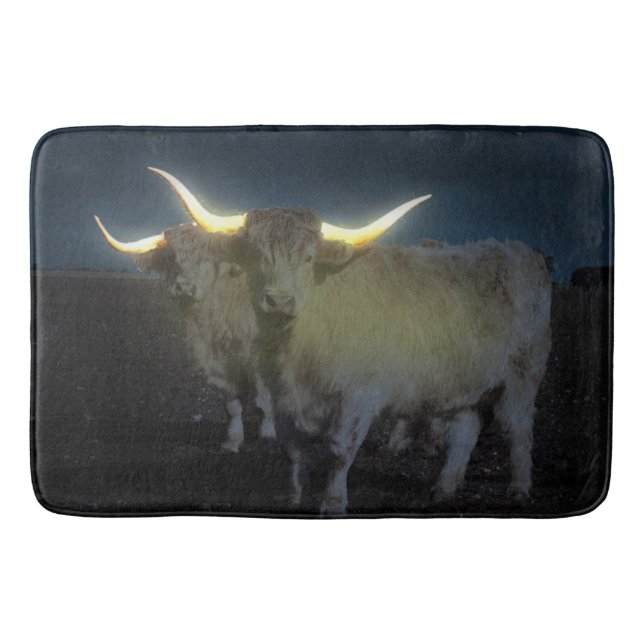 Highland Cows Glowing In The Dark, Memory Bathmat (Front)
