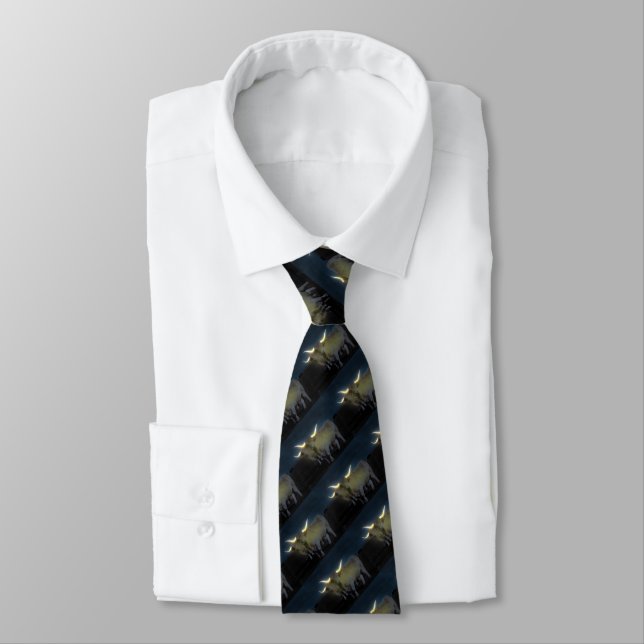 Highland Cows Glowing In The Dark, Neck Tie (Tied)