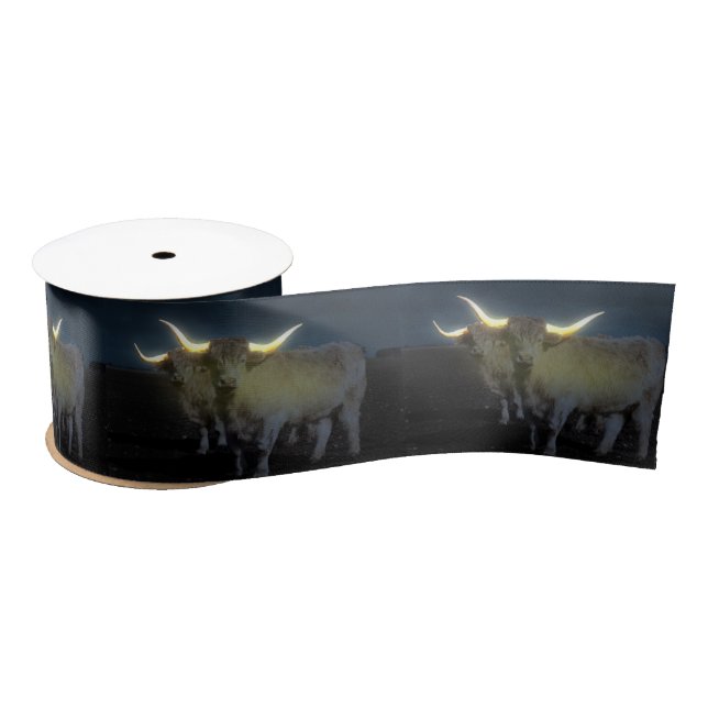 Highland Cows Glowing In The Dark, Satin Ribbon (Spool)