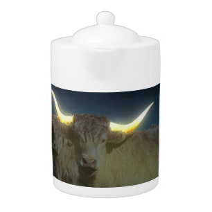 Highland Cows Glowing In The Dark, Teapot