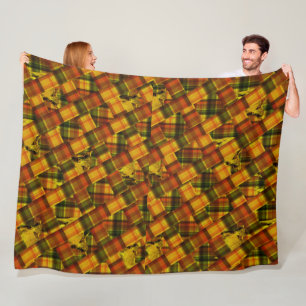 Highland Cows In A Crisscross Tartan Design, Fleece Blanket