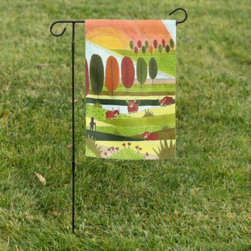 Highland Cows in Autumn Farm Field Garden Flag