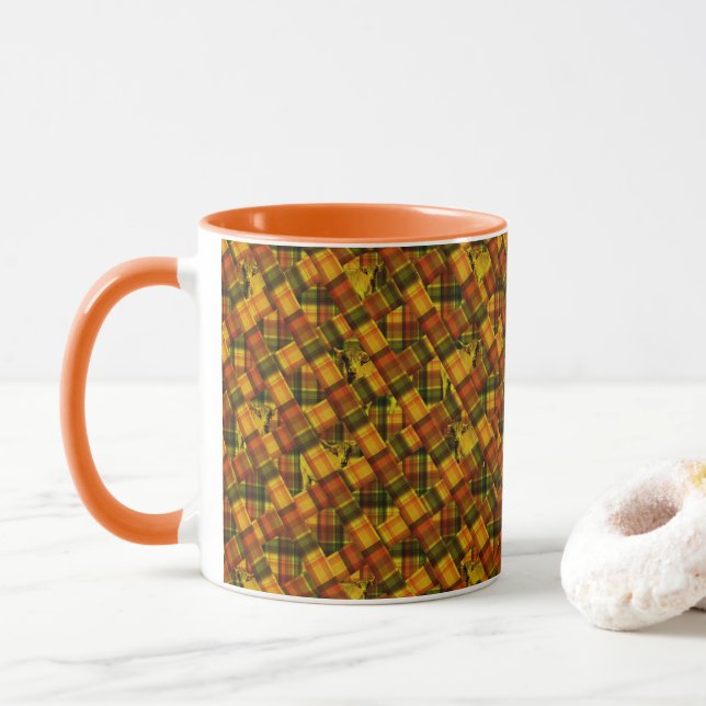 Highland Cows In Crisscross Tartan, Mug (With Donut)