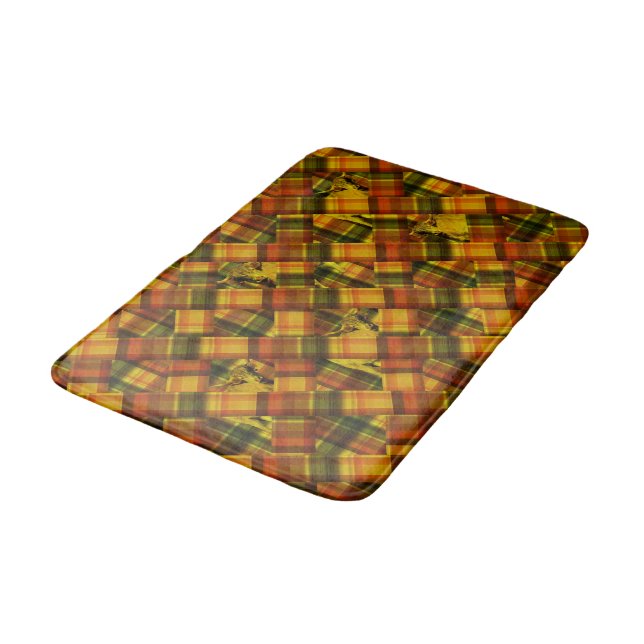 Highland Cows In Orange Crisscross Tartan, Bath Mat (Angled)