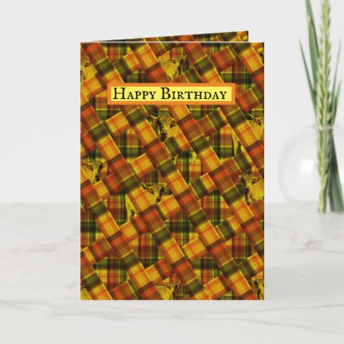 Highland Cows In Orange Tartan Card