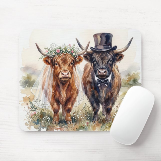 Highland Cows in Wedding Attire Mouse Pad (With Mouse)