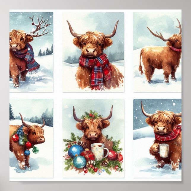 Highland Cows on Christmas Poster (Front)