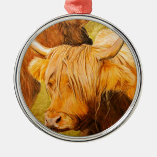 Highland cows, scottish cattle metal ornament