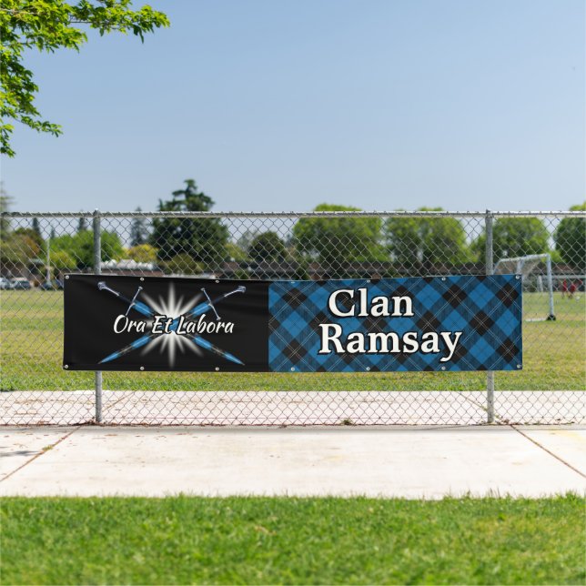 Highland Festival Clan Ramsay Blue Tartan Tent Banner (Insitu)