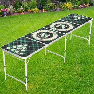 Highland Green Plaid Family Monogram & Name Beer Pong Table