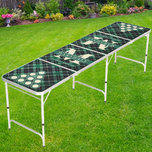 Highland Green Plaid Monogram & Name Overlay Beer Pong Table