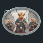 Highland Harmony: Bagpipe Highland Cow Band Belt Buckle<br><div class="desc">Pictured Walking Down A Crowded Street Are Scottish Highland Cows In Tartan, Taking Part In A Bagpipe Parade. If You Would Like This Image In Black And White Go To Customize, Find Filter On The Right Side In Designer, Click Black And White In Filter, Happy Designing.e.</div>