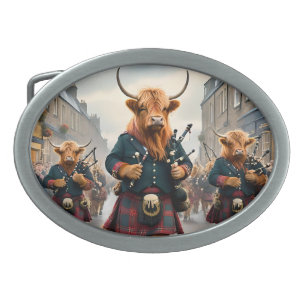 Highland Harmony:  Bagpipe Highland Cow Band  Belt Buckle