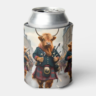 Highland Harmony:  Bagpipe Highland Cow Band  Can Cooler